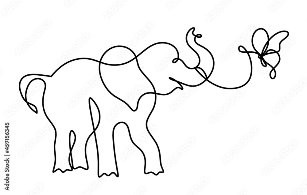 Silhouette of abstract elephant as line drawing on white. Vector Silhouette of abstract elephant as line drawing on white. Vector