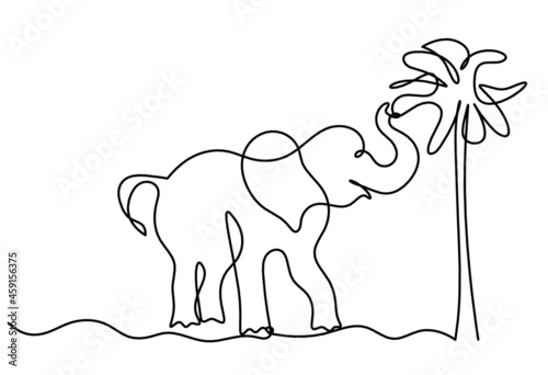 Silhouette of abstract elephant as line drawing on white. Vector