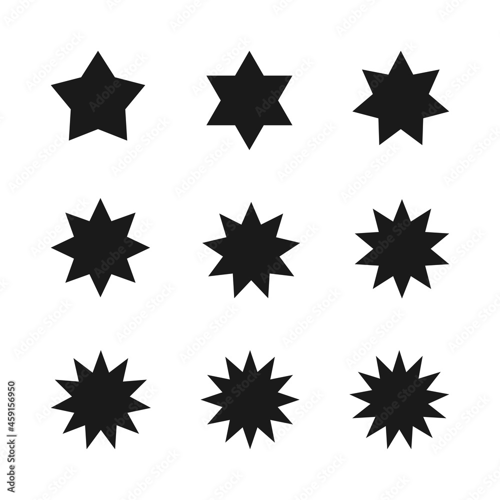 Retro set with set black starburst badges on white background for promo design. Illustration with set black starburst badges on black background. Special offer symbol. Discount tag badge shape. Simple Retro set with set black starburst badges on white background for promo design. Illustration with set black starburst badges on black background. Special offer symbol. Discount tag badge shape. Simple