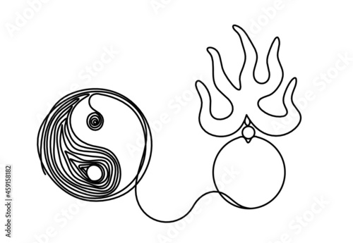 Fire pearl - protection from flying star "three" in feng shui as line drawing on the white background. Vector