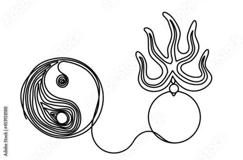 Fire pearl - protection from flying star "three" in feng shui as line drawing on the white background. Vector