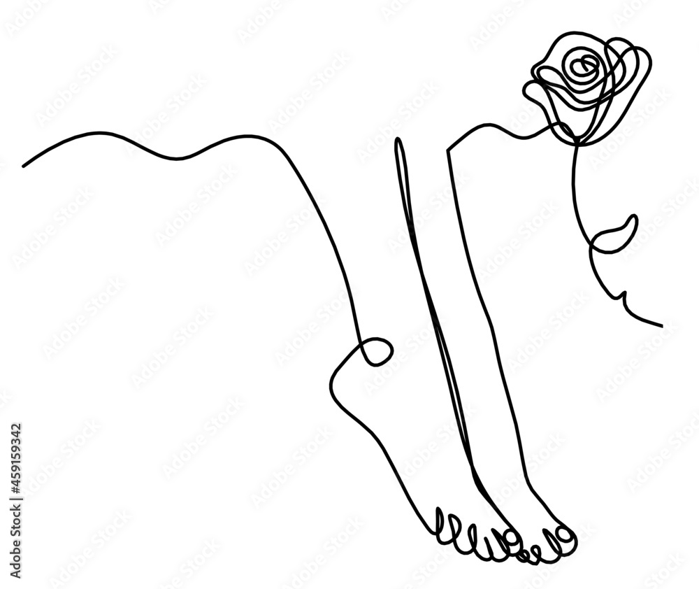 Silhouette of abstract foot as line drawing on white. Vector