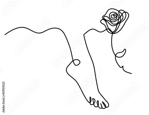 Silhouette of abstract foot as line drawing on white. Vector