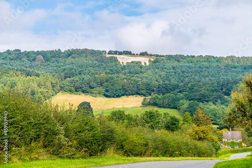 A view towards the white chalk horse near Kilburn in Yorkshire, UK in summertime