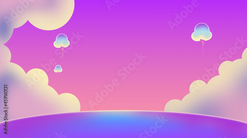 Fototapeta Naklejka Na Ścianę i Meble -  Concept background travel. Road, clouds, and sunlight and balloons. Illustration 3D for content background colorful, fantasy, abstract road , holiday, way dream