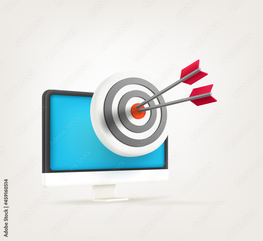 Darts in bullsye. Success concept in 3d style vector Darts in bullsye. Success concept in 3d style vector
