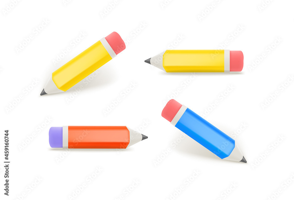 Pencils with eraser vector set isolated on white background Pencils with eraser vector set isolated on white background