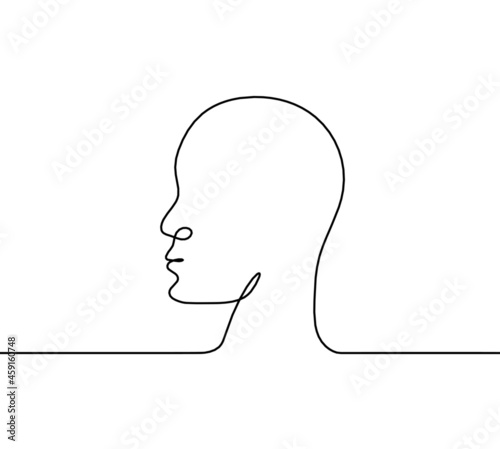 Man silhouette profile as line drawing on white background. Vector
