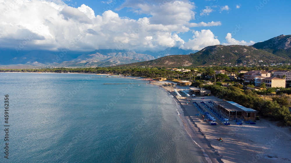 Aerial view of the beach of Calvi in Upper Corsica, France