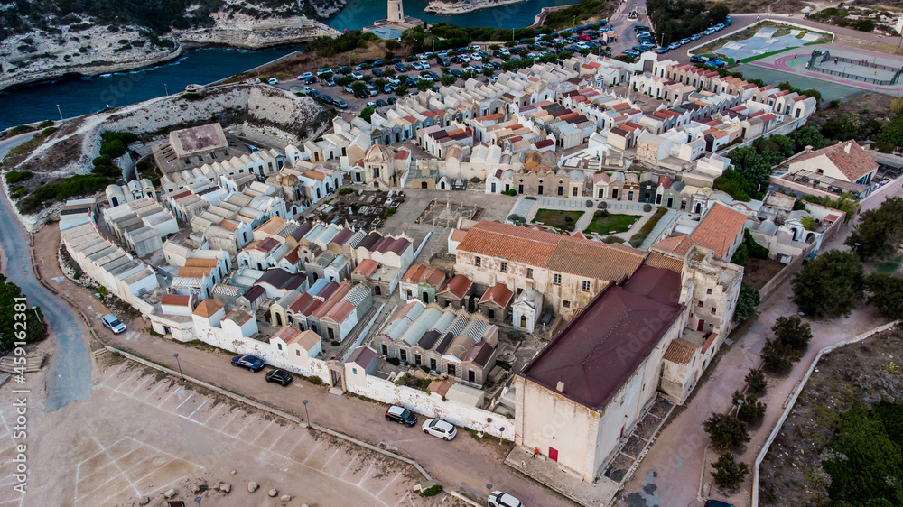 Aerial view of the Marine Cemetery of Bonifacio in the south of the island of Corsica in France