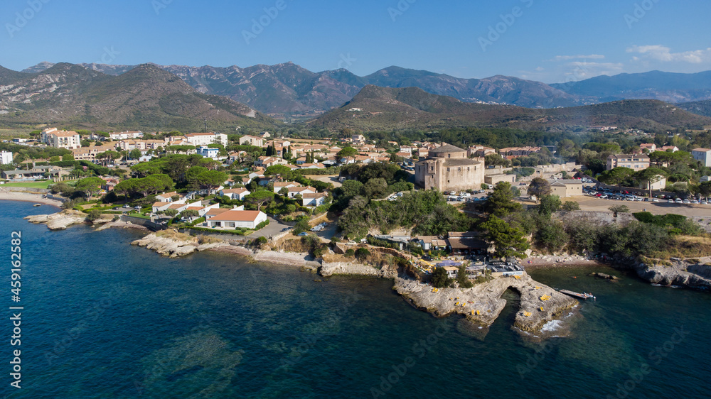 Aerial view of Saint Florent, a coastal town on the Cap Corse in Upper Corsica, France