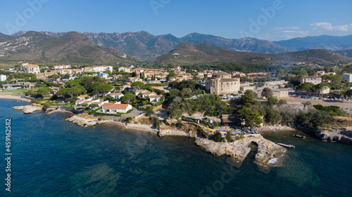 Aerial view of Saint Florent, a coastal town on the Cap Corse in Upper Corsica, France
