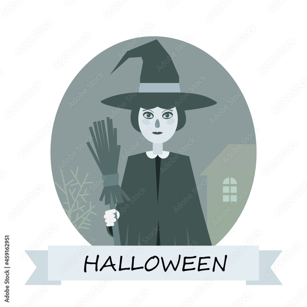 custom made wallpaper toronto digitalBlack and white cartoon halloween witch icon with broom vector illustration