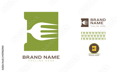 Creative bold letter E logo using Fork and Spoon for food business, hotel, restaurant, fast food, eats including pattern and logo variants for branding designs