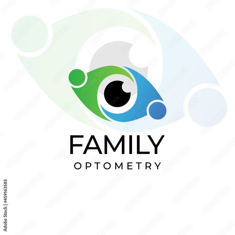 Obraz premium family optometry logo, creative vector eye with humanoid hand in hand