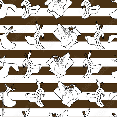Vector Brown White Sufi dancers Dervish with stripes background pattern