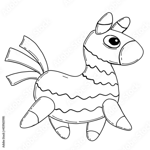 Traditional mexican pinata sketch. Colored donkey. Vector illustration coloring page
