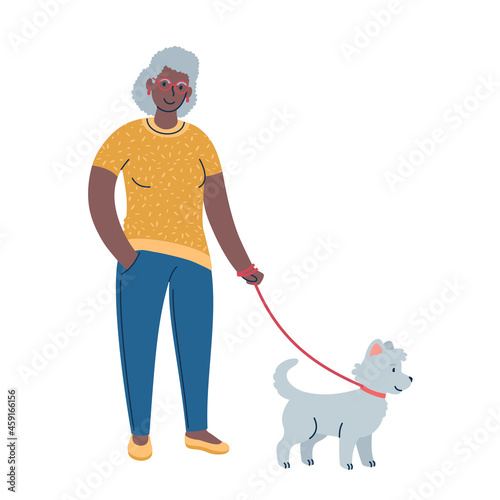 walking a dog on a leash. flat style illustration.