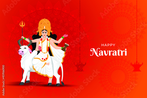 Happy Navratri wishes, concept art of Navratri, illustration of 9 avatars of goddess Durga, Mahagauri vector photo