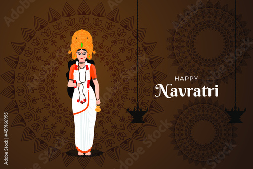 Happy Navratri wishes, concept art of Navratri, illustration of 9 avatars of goddess Durga, Brahmcharini vector