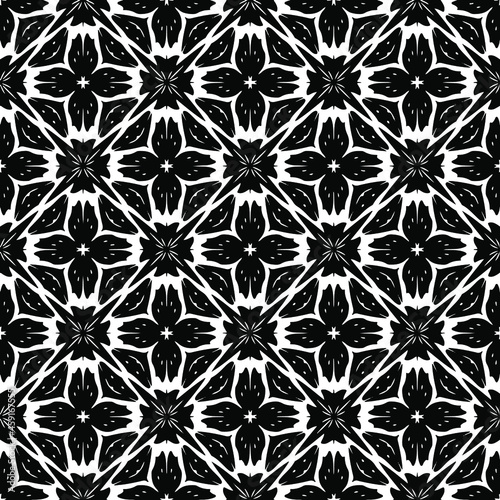 Flower geometric pattern. Seamless vector background. White and black ornament. Ornament for fabric, wallpaper, packaging. Decorative print.