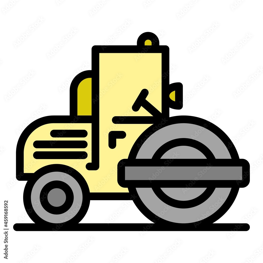 Truck road roller icon. Outline truck road roller vector icon color flat isolated