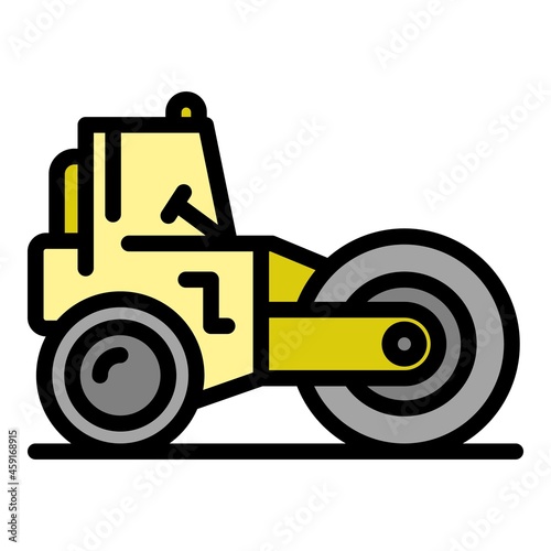 Road roller machinery icon. Outline road roller machinery vector icon color flat isolated