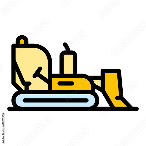 Construction bulldozer icon. Outline construction bulldozer vector icon color flat isolated