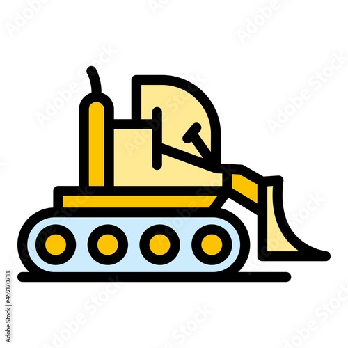 Road bulldozer icon. Outline road bulldozer vector icon color flat isolated