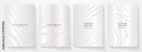 Modern elegant cover design set. Luxury fashionable background with abstract line pattern in silver, pink color. Elite premium vector template for menu, brochure, flyer layout, presentation