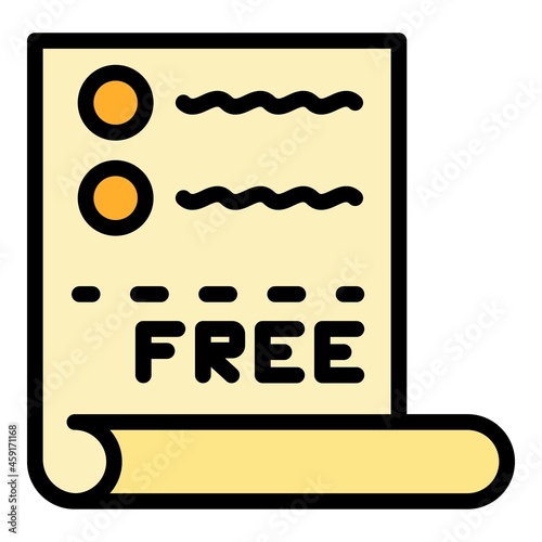 Duty free bill paper icon. Outline duty free bill paper vector icon color flat isolated