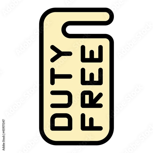 Duty free door tag icon. Outline duty free door tag vector icon color flat isolated