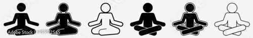 Padmasana Meditation Icon Set | Lotus Position Icon Yoga Asana Vector Illustration Logo | Meditation-Icon Isolated Sitting Meditation Collection