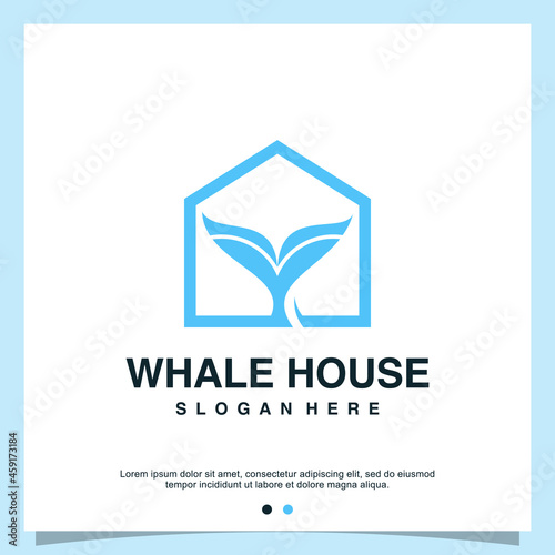 Whale house logo design with modern concept Premium Vector