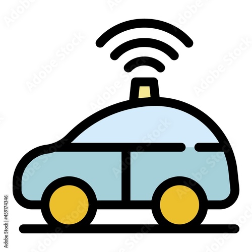 Driverless car on road icon. Outline driverless car on road vector icon color flat isolated