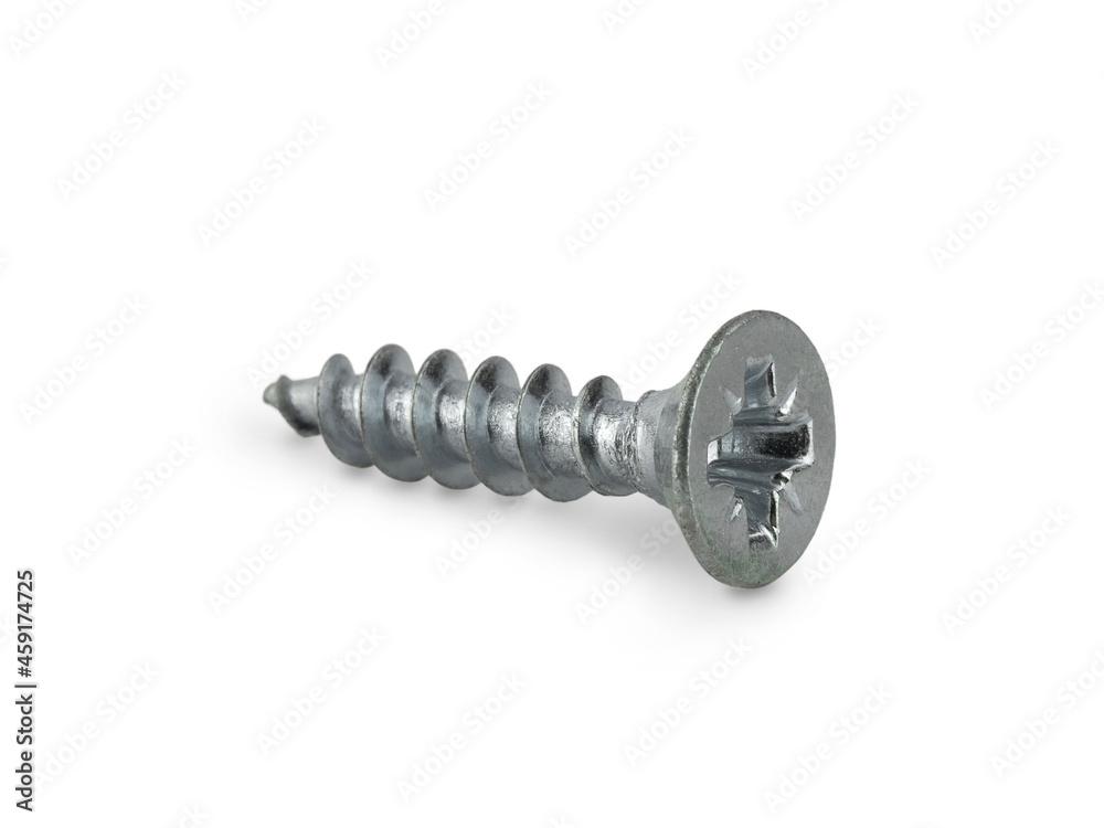 screws and self-tapping screws made of white metal, isolate on a white background, space for text screws and self-tapping screws made of white metal, isolate on a white background, space for text