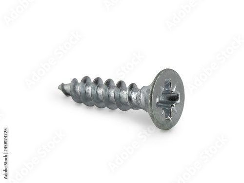 screws and self-tapping screws made of white metal, isolate on a white background, space for text