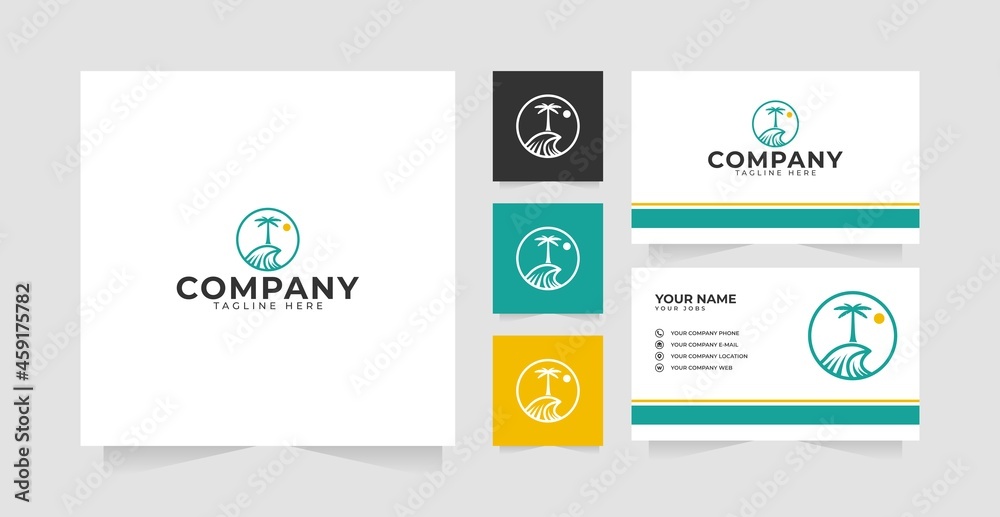 Fototapeta premium Banana tree wave logo design business card template
