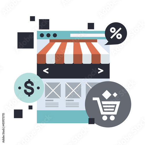 On line shopping and payment Methods. Mobile payments. Pay per click and online order. Flat vector illustration