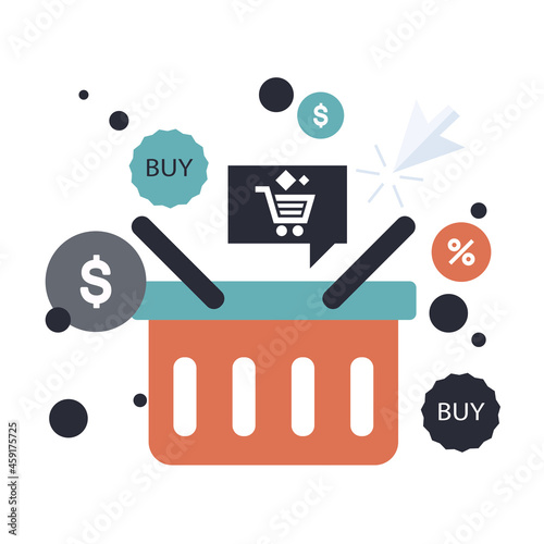 On line shopping and payment Methods. Mobile payments. Pay per click and online order. Flat vector illustration