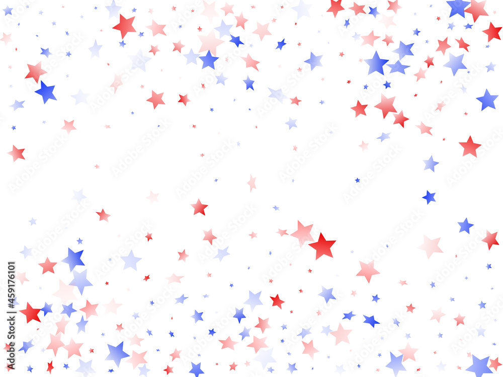 Flying red blue white star sparkles on white vector american patriotic background. Flying red blue white star sparkles on white vector american patriotic background.