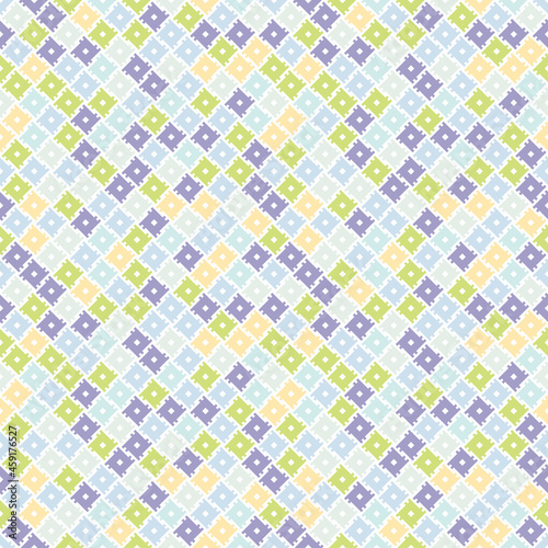 Minimalistic traditional ethnic fun pattern. Geometric colorful square shapes. Design for background, carpet, wallpaper, textile, clothing, wrapping, fabric, sarong. Vector illustration style