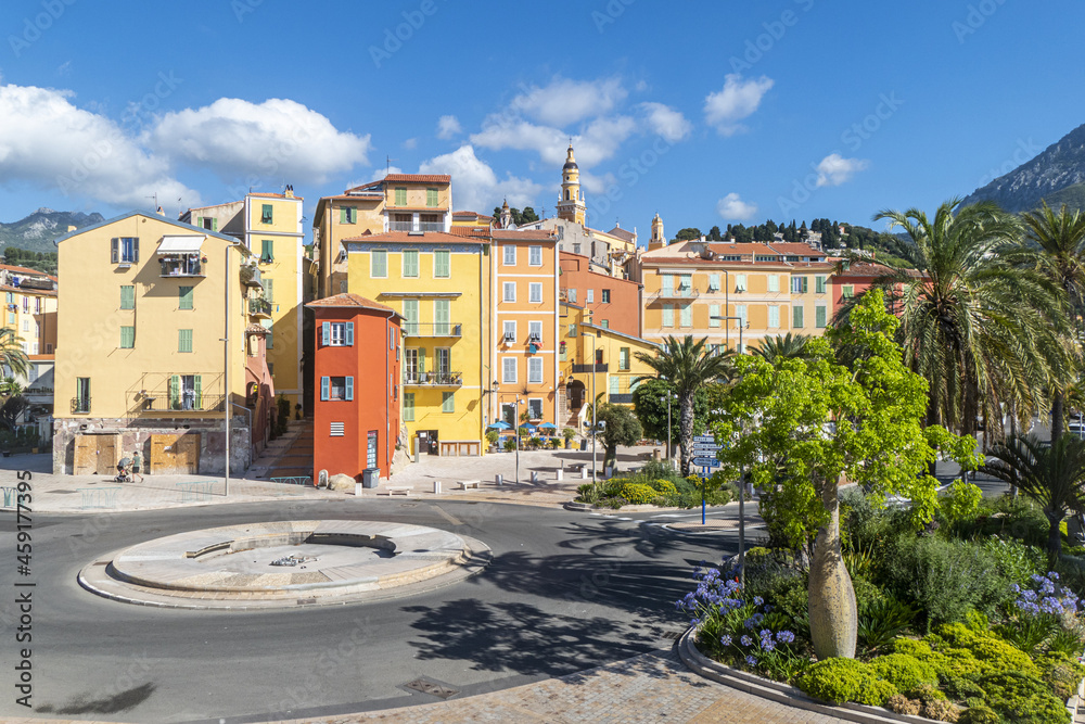 The historic center of Menton with the beautiful Basilica and colorful houses