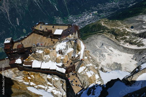 Aiguille du Midi peak and roof of cable car station seen from Skywalk platform, Mont Blanc massif, French Alps, Haute Savoie region, Chamonix, France