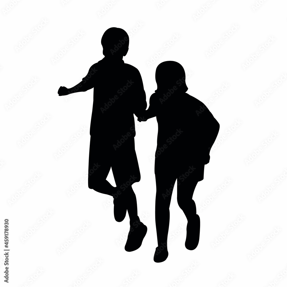 a boy and a girl running body silhouette vector