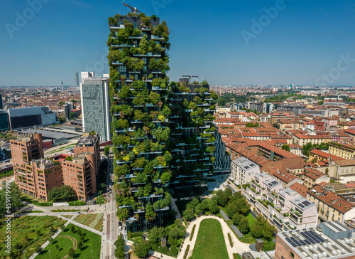 Canvas Print Aerial view of Vertical forest (Bosco Verticale) building in Milan