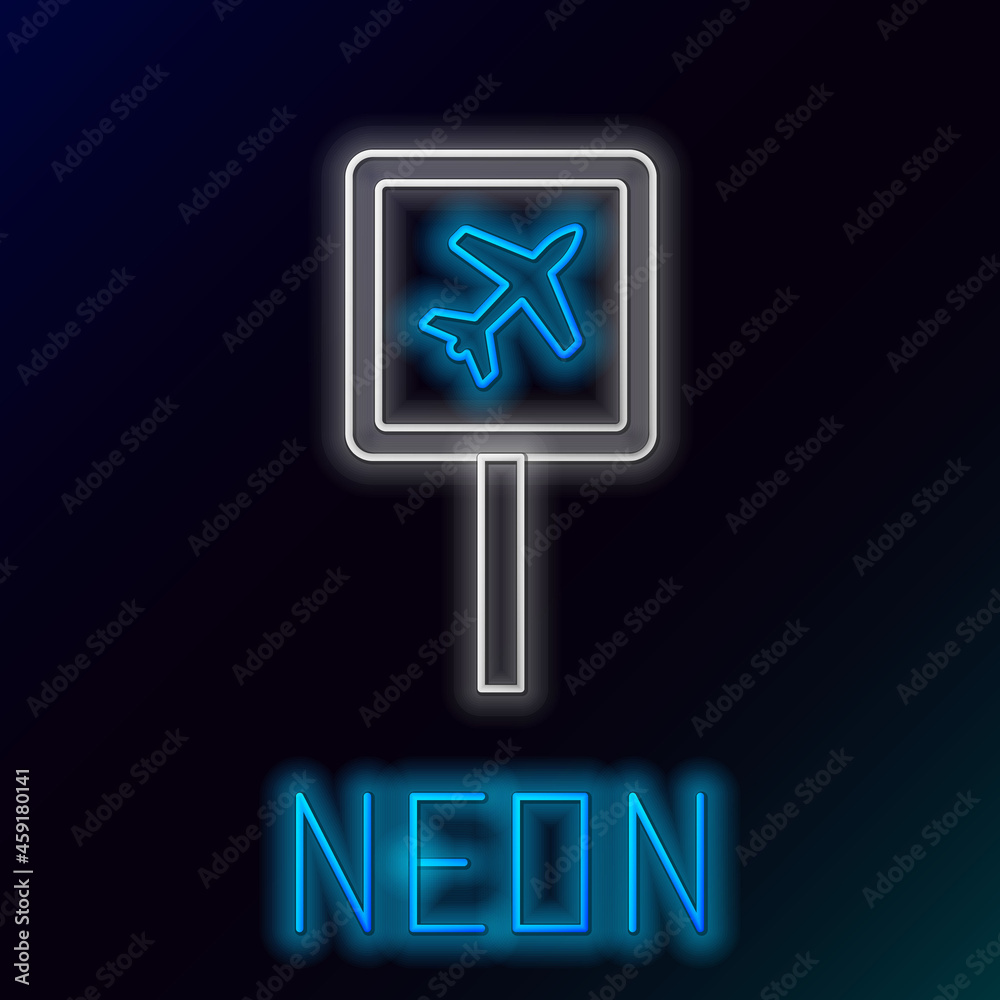 Glowing neon line Airport icon isolated on black background. Colorful outline concept. Vector Glowing neon line Airport icon isolated on black background. Colorful outline concept. Vector