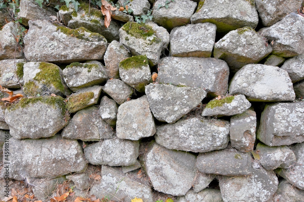 Beautiful wall in granite stones in Brittany France