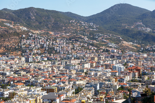 Fototapeta Naklejka Na Ścianę i Meble -  A bird's-eye view of the Turkish city of Alanya on a bright sunny day.