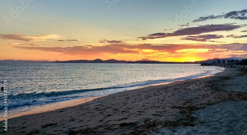 View of the Kalamaki Beach in Athens in the evening. Beautiful sky. Greece. Europe 